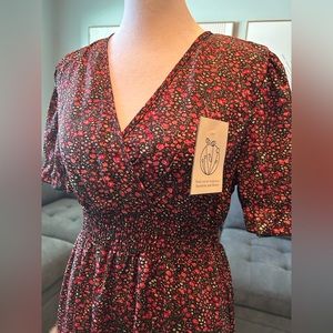 Black/red floral midi dress size small